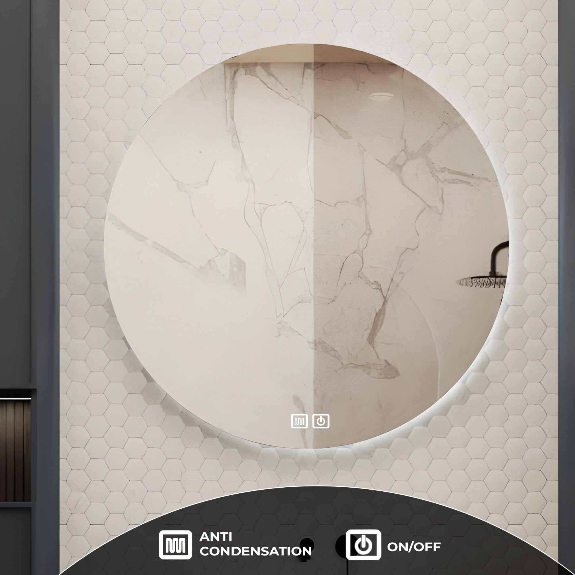 Bayt Espejo de Baño Redondo Luces LED - Espejos de Baño Iluminados de 60 cm con Retroiluminación | Espejos de Tocador de Pared Antiniebla Regulable | Espejo de Pared sin Marco