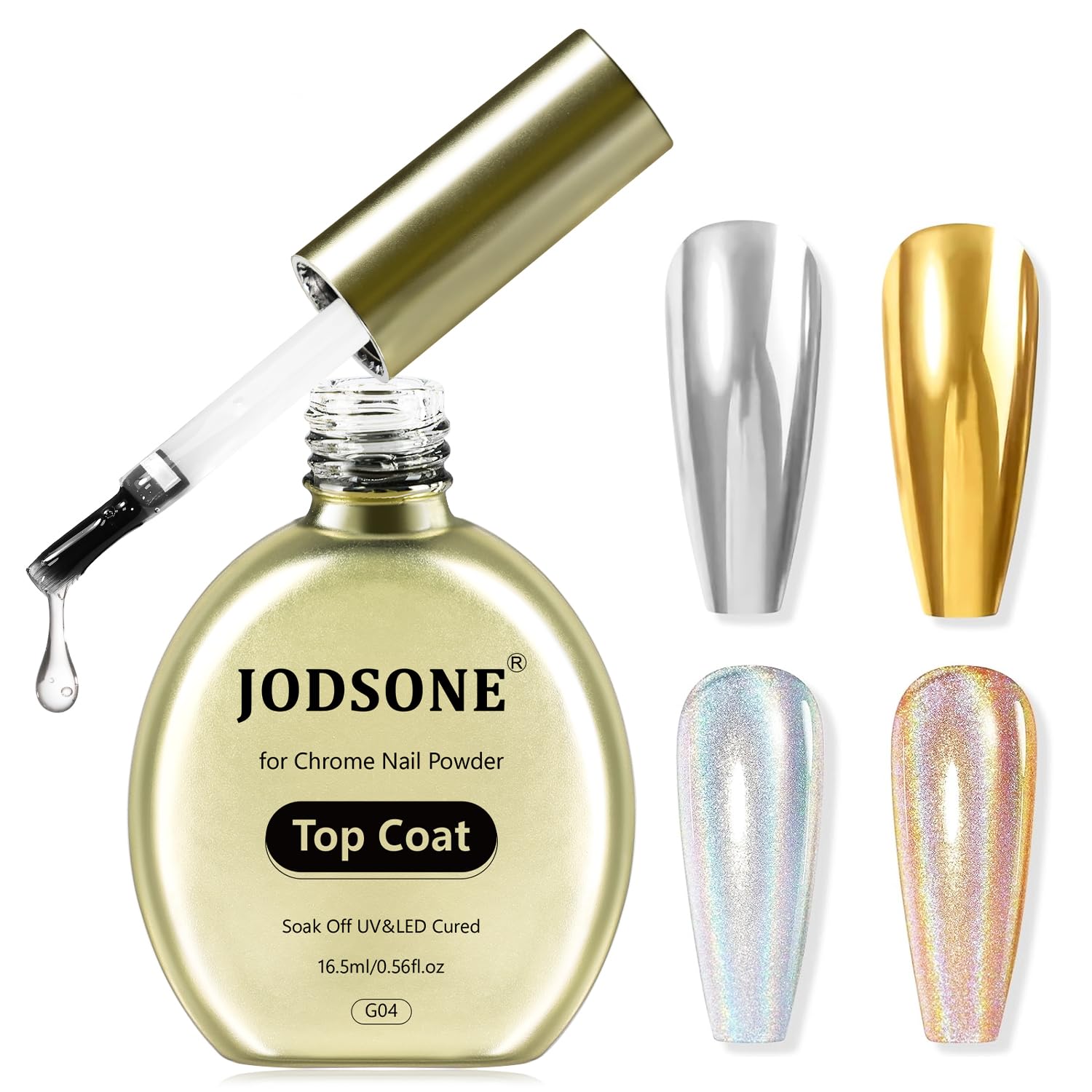 JODSONE Top Coat for Chrome Nail Powder, 16.5ml No Wipe Gel Top Coat for Rubbing Mirror/Chrome Nail Powders, Smooth Finish