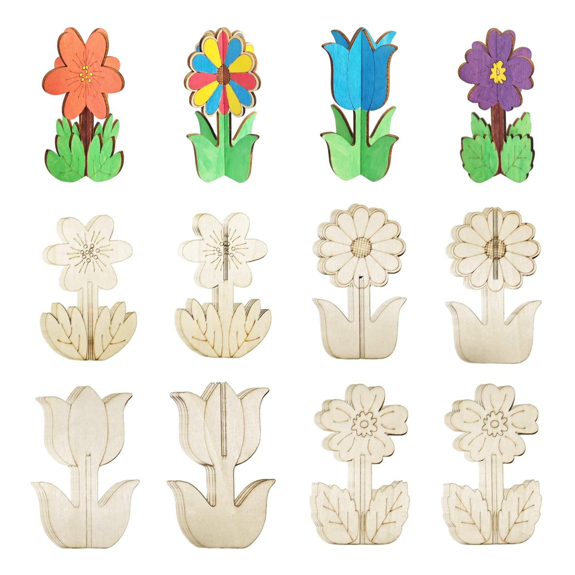 3D Flower Wood Crafts for Kids, Unfinished Wood Slices for DIY Home Decor