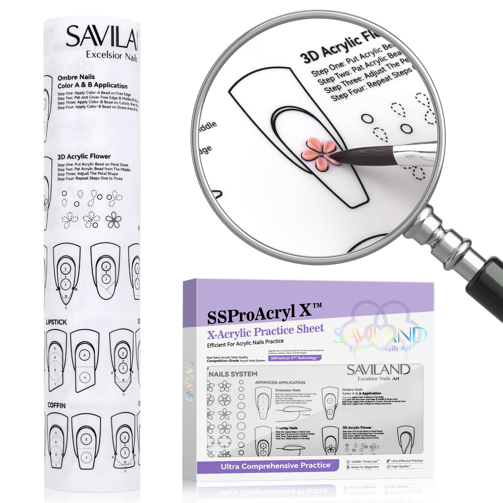 SSProAcryl Acrylic Practice Mat for Beginner: Easy Clean Silicone Mat Comprehensive Nail Practice Mat Effective Acrylic Nail Training Mat for Practice Extension Carving French Nail Tech Must Haves