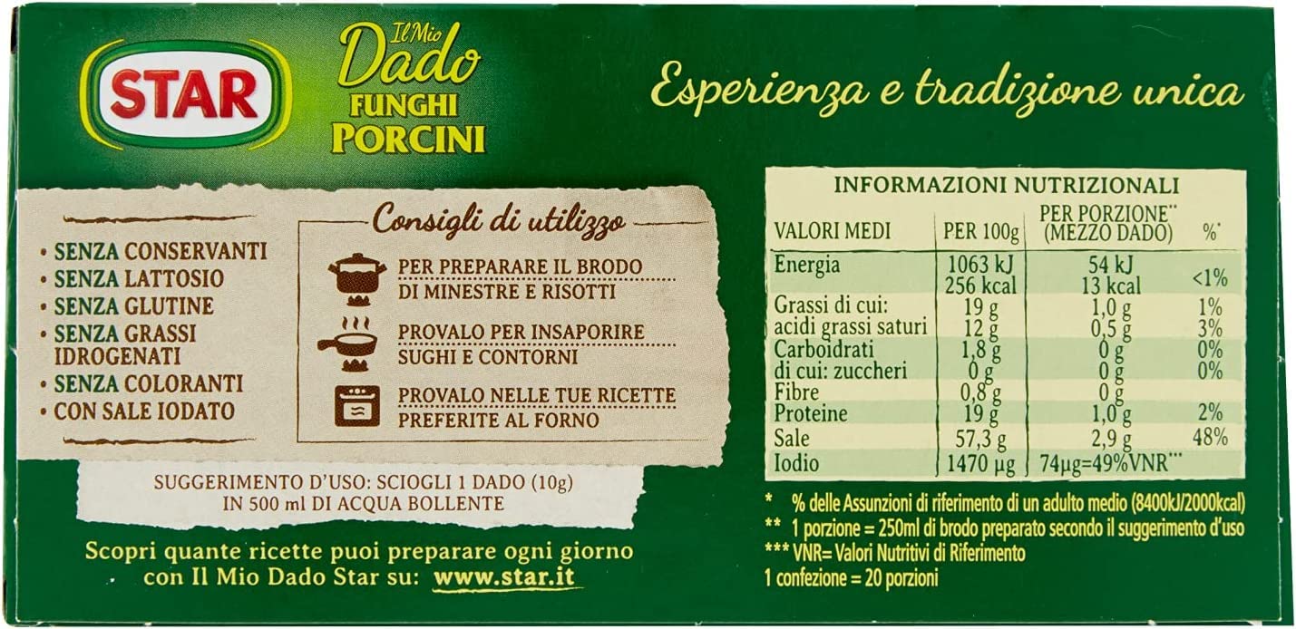 6X Star dadi Porcini Mushroom Stock Cubes 100 g (Pack of 6)