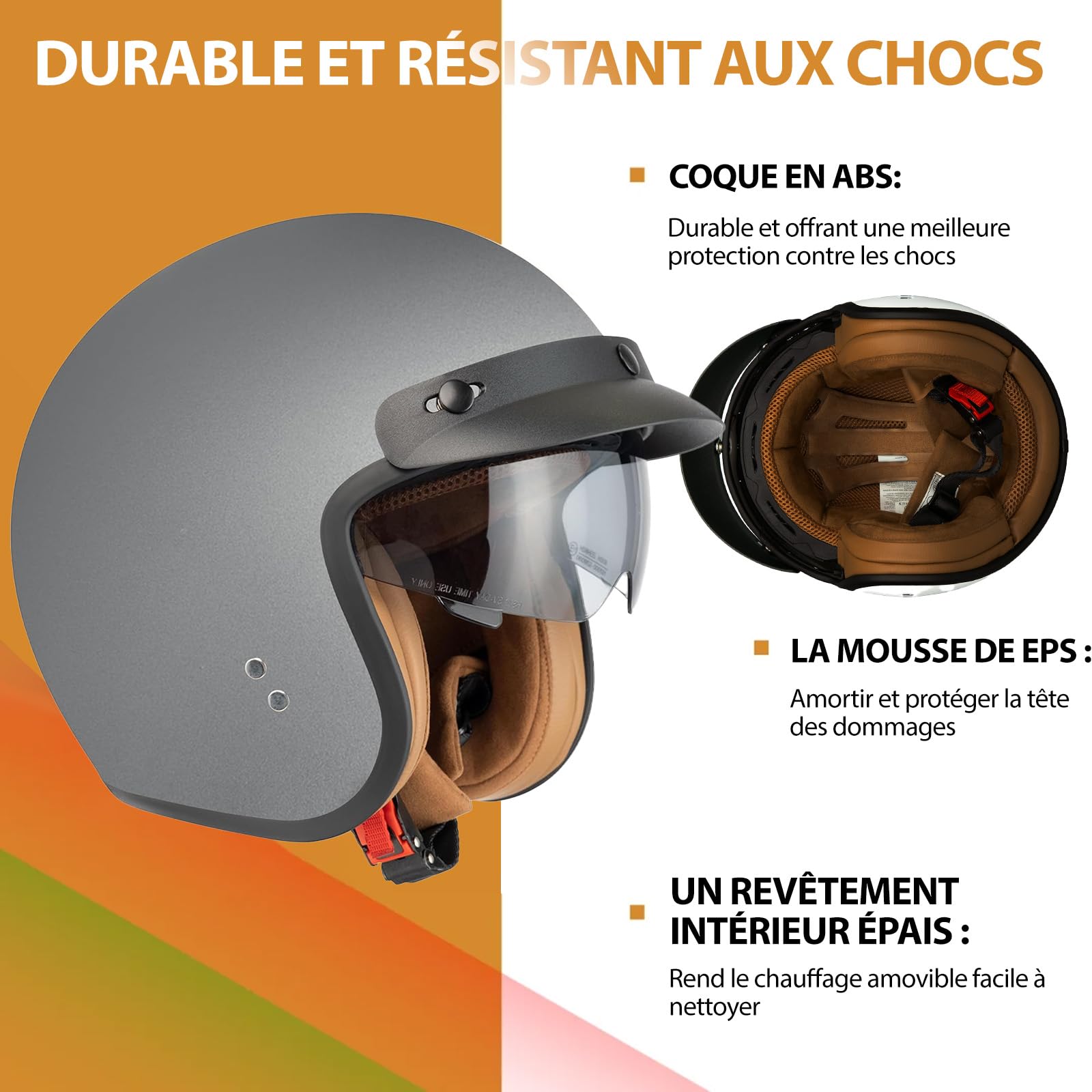 Casque Moto Jet ECE Homologué, Casque Femme Scooter Ouvert Adulte Vintage Visière, Casque Jet Ouvert Scooter (Matt Gray, S)