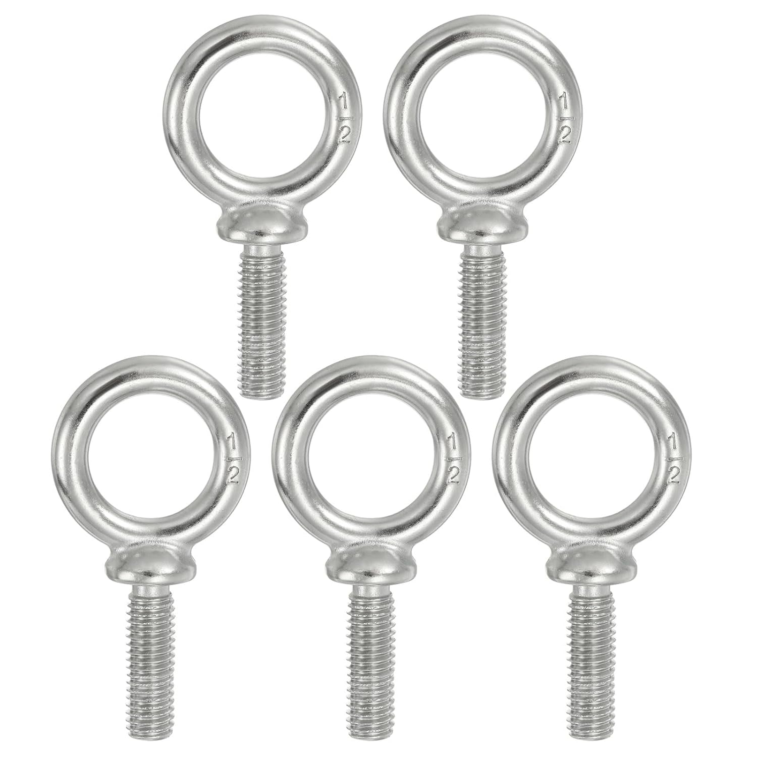 PATIKIL Lifting Eye Bolts UNC1/2-13, 5 Pcs 316 Stainless Steel Marine Grade Machinery Shoulder Lifting Ring Threaded Eyebolt for Hanging Tie Down Strap, Silver