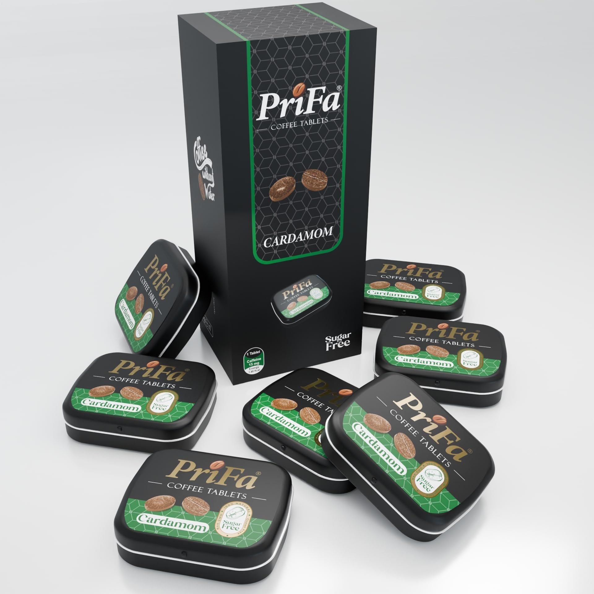 PrifaCoffee Tablets, Cardamom Pocket Coffee - Unsweetened Real Coffee Absorbable Lozenge Coffee Candy - Natural Sugar Free Instant Energy Pouches, Caffeine Mints for Keto (Cardamom, 7 Packs)