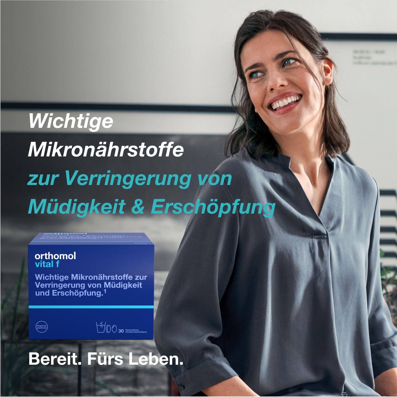 Orthomol Vital f für Frauen - bei Müdigkeit - mit B-Vitaminen, Omega-3-Fettsäuren, Magnesium - Granulat/Tabletten/Kapseln à 30 x Tagesportionen - Grapefruit-Geschmack