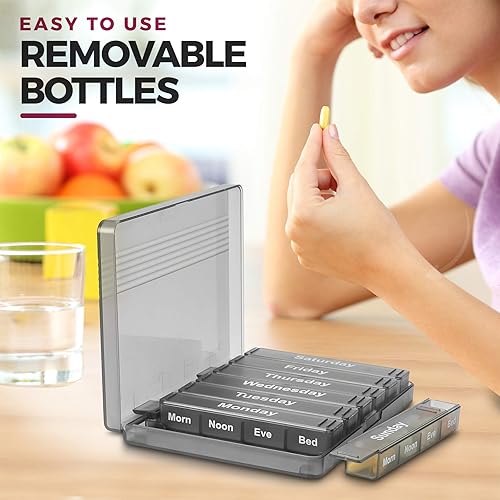 Miniatura 3 de Organizador semanal de píldoras, pastillero de 7 días con pastilleros extraíbles diarios 4 veces al día, caja de píldoras grande para medicamentos