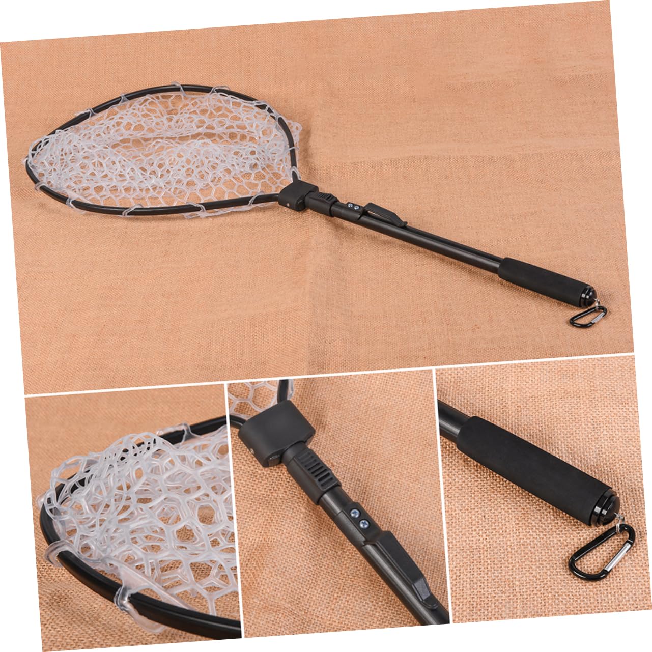 Abaodam Épuisette de Pêche Pliable en Alliage D’Aluminium Noir