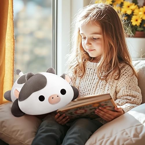 Miniatura 7 de Mewaii Linda almohada de peluche de vaca, peluche Kawaii de vaca blanca, peluches esponjosos, almohada corporal para niños y niñas (13 pulgadas)