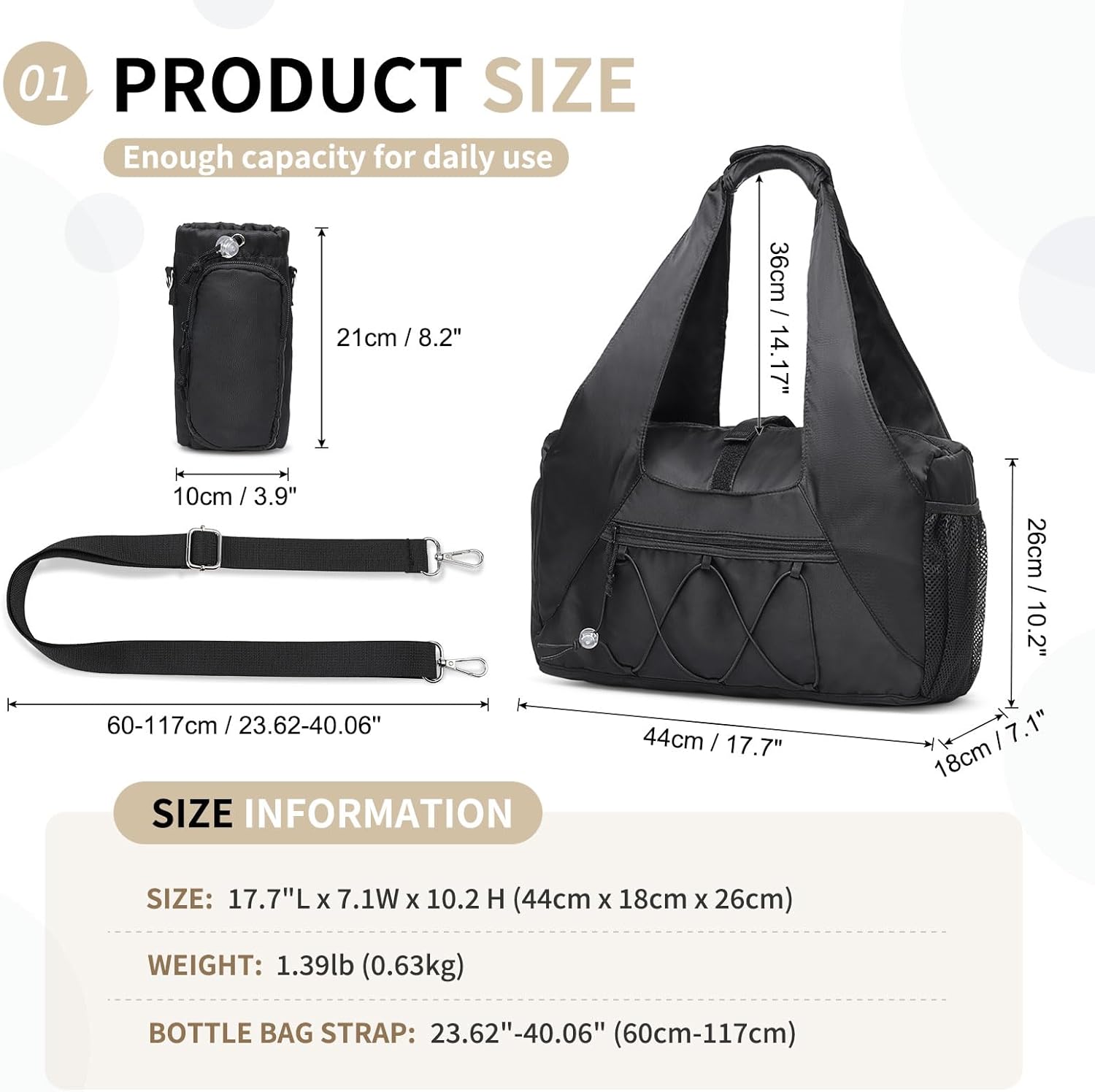 Small Gym Bag for Women, Mini Duffel Bag with Shoe Compartment, Cute Sports Tote Bag Dance Yoga Mat Luggage with Crossbody Water Bottle Bag, Black - Image 3