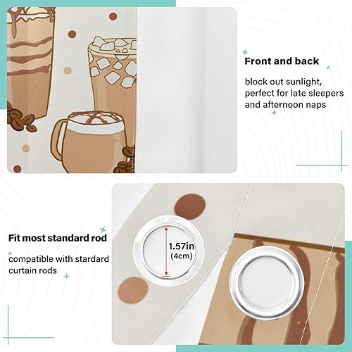 Miniatura 4 de Cortina opaca de grano de café dibujado a mano, 84 pulgadas de largo, cubierta negra para ventana para dormitorio, sala de estar, cortina divisora