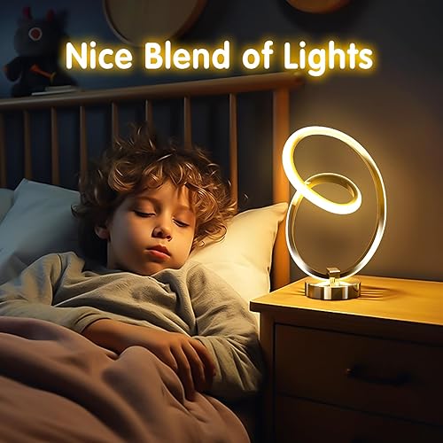 Miniatura 5 de Lámpara de mesa moderna, lámpara de mesa en espiral de diseño minimalista con 10 modos de luz RGB, moderna lámpara de mesita de noche con control