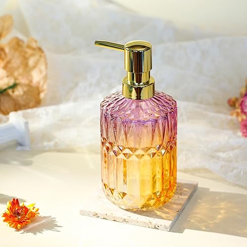 Miniatura 2 de Dispensador de jabón con bomba, dispensador de jabón líquido recargable para encimera de baño, fregadero de cocina (morado y naranja)