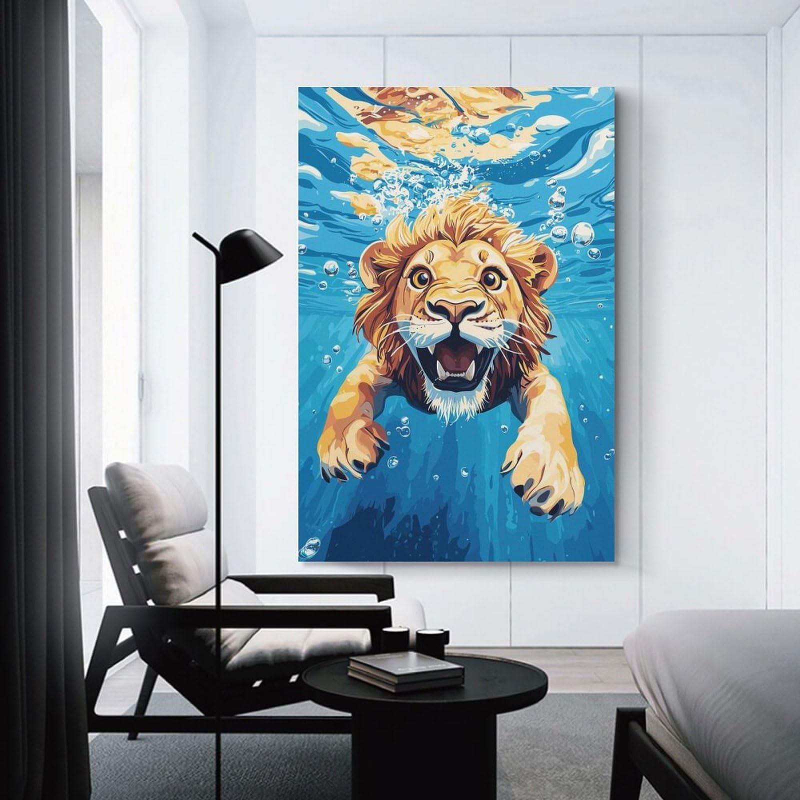 Junmoney Unframe-Style-4 Lion Swimming Underwater Canvas Wall Decor, 20X30inch(50X75cm), For Flats, Guest Rooms Or Compact Rooms, Decorative Canvas Decor For Home Updates