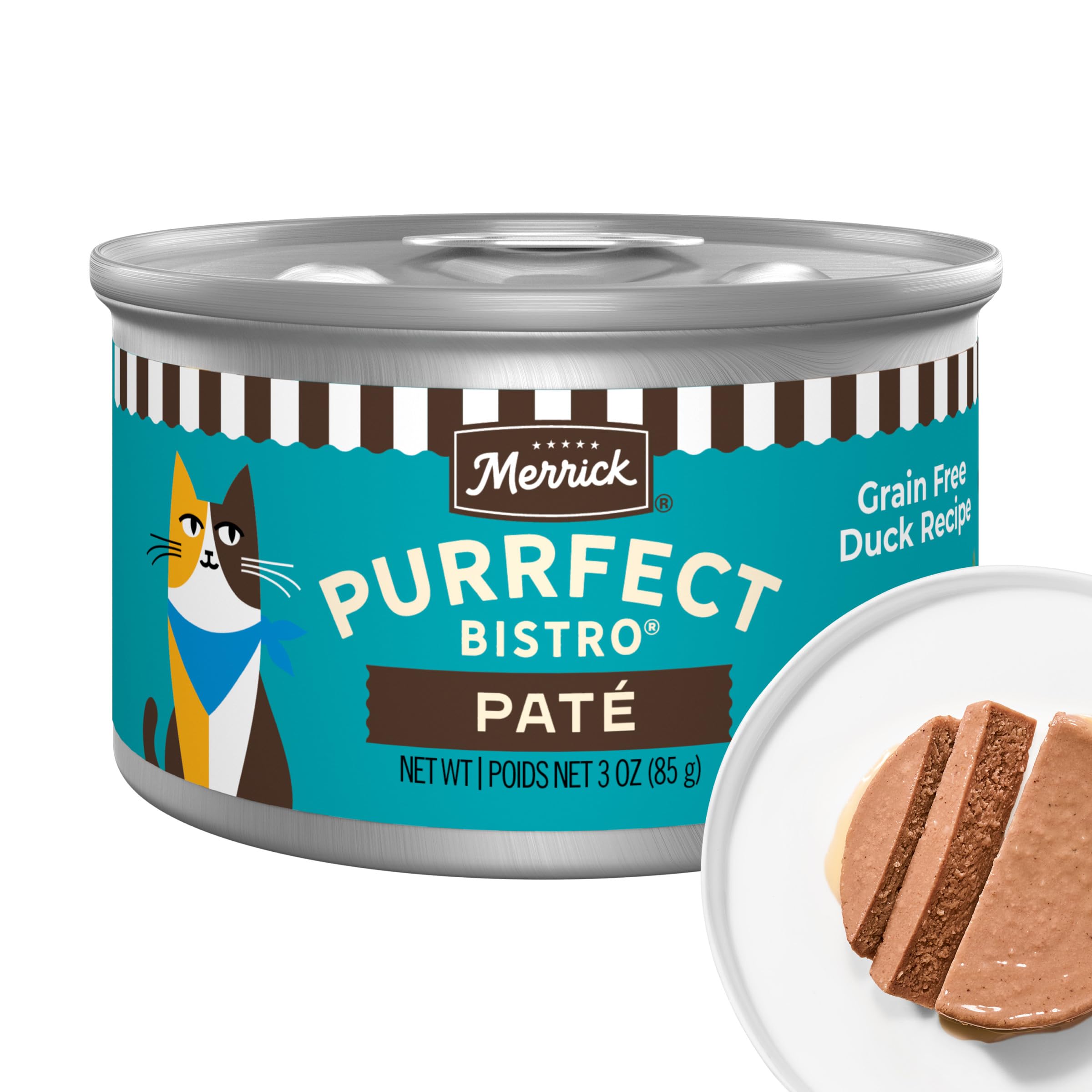 Merrick Purrfect Bistro Grain Free Premium Soft Canned Pate Adult Wet Cat Food, High Protein Duck Recipe - (Pack of 24) 3 oz. Cans