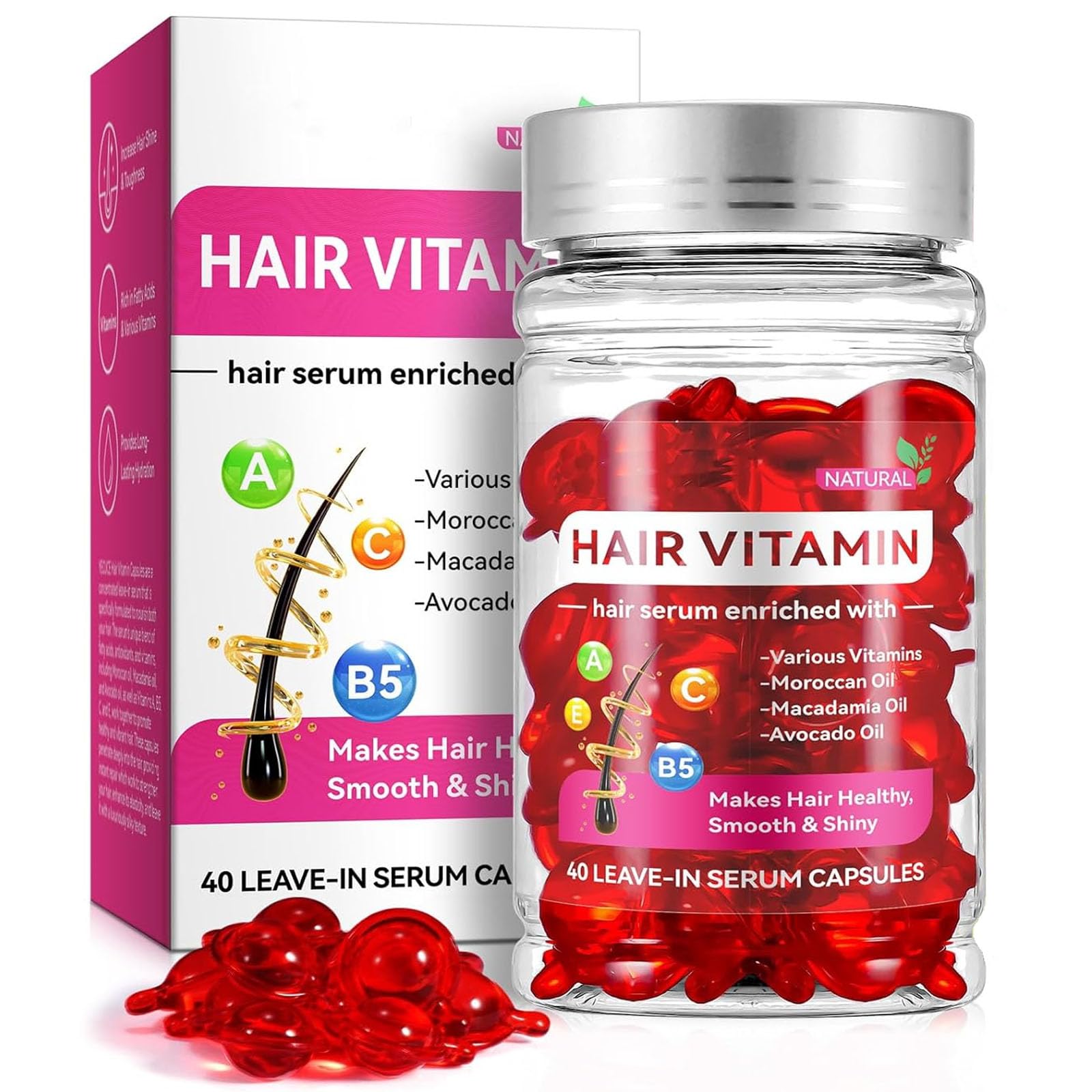 JISKG Hair Treatment Serum for Frizzy and Damaged Hair, No Rinse Capsules (1 Box/40 Capsules)