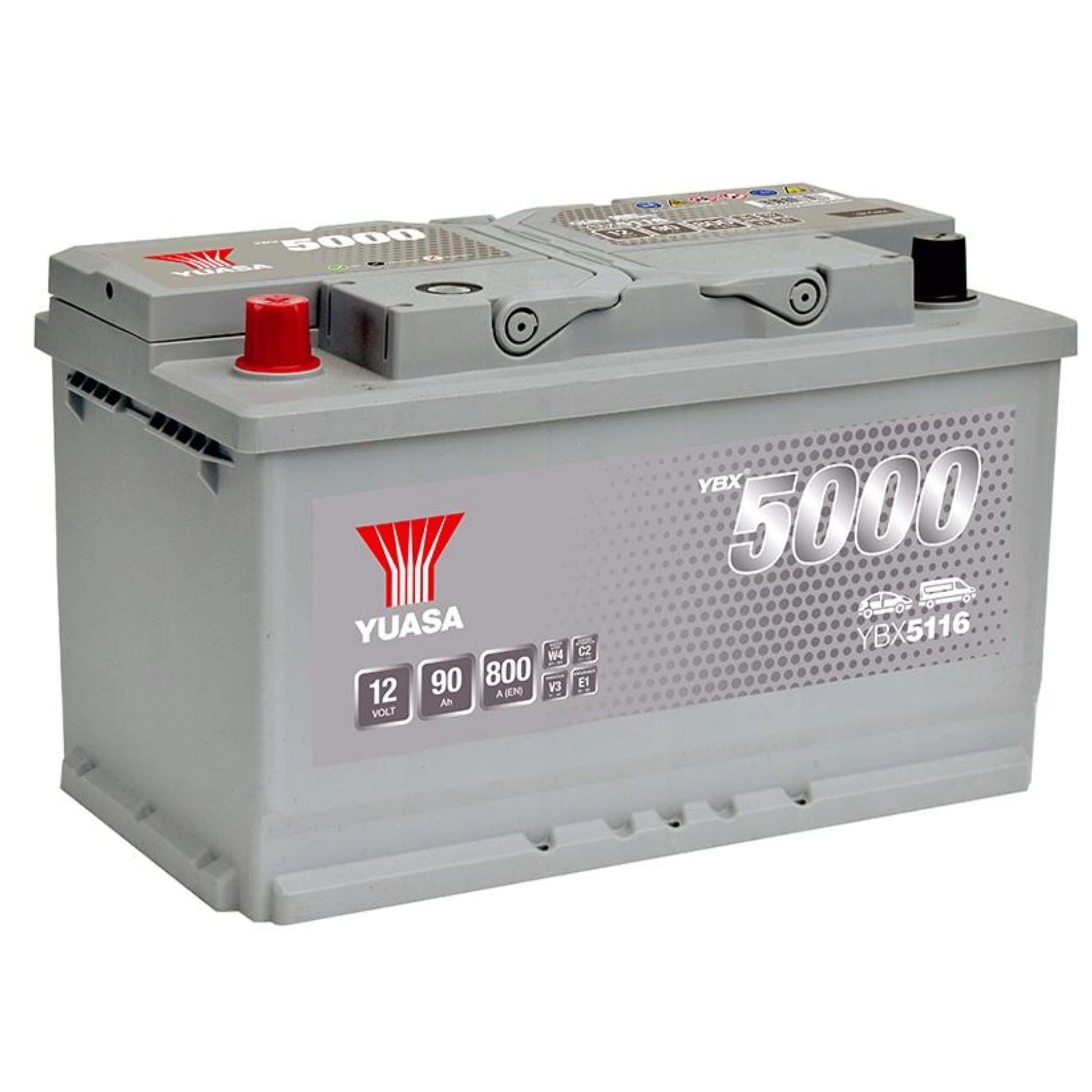 Car Battery YBX5116 Yuasa 800A 90Ah 5Yr Warranty 315x175x190 Silver High Perf.