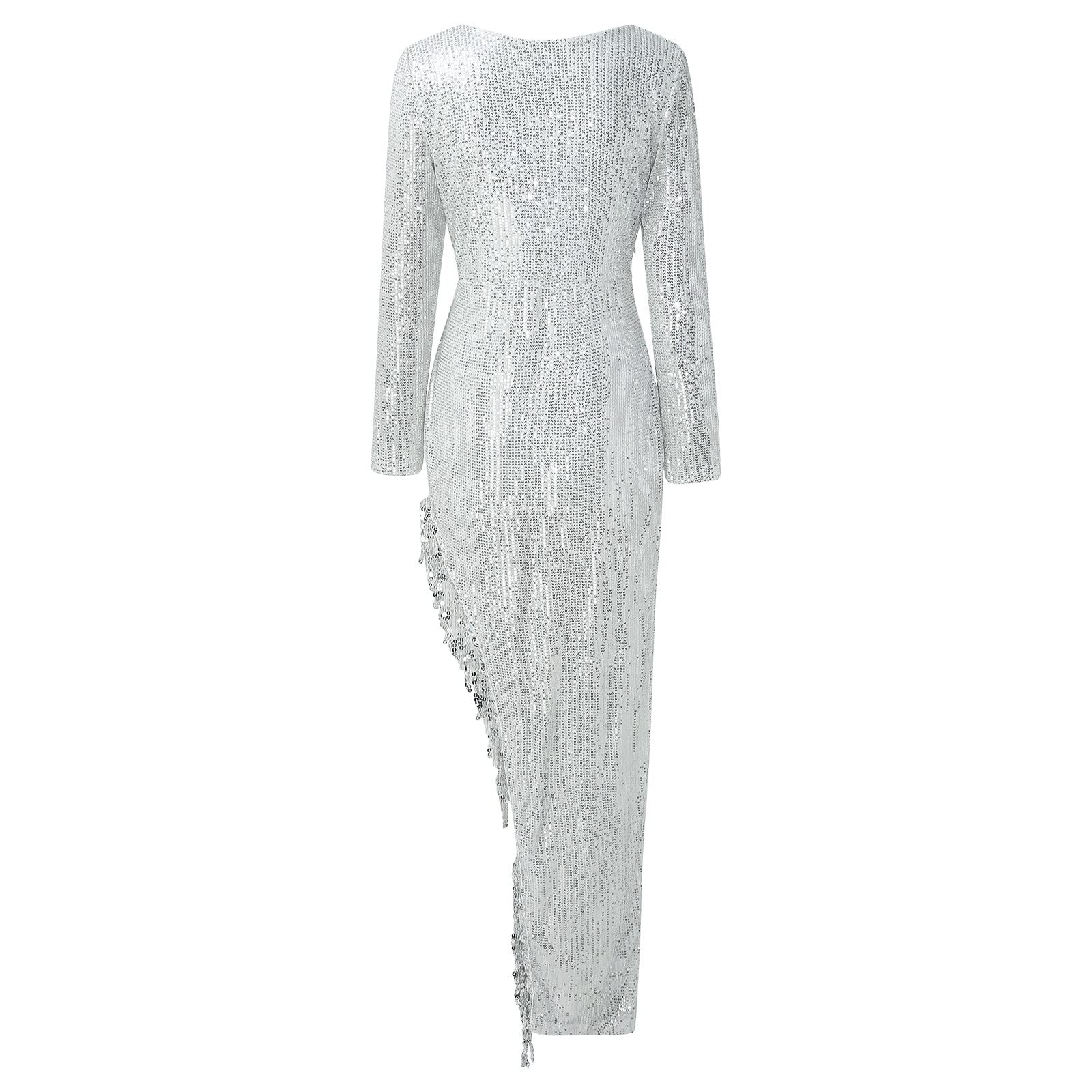 Vestido de Nochevieja para mujer, vestido sexy, cuello en V, vestido de fiesta, brillante, vestido de noche, largo, festivo, brillante, elegante, vestido de cóctel, vestido de baile con