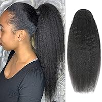 Vista 8 de Adette Extensión de cola de caballo con cordón de 100% cabello humano, onda de agua en color natural 1B, clip de cola de caballo de onda de maíz