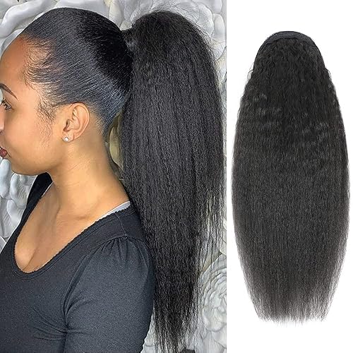 Miniatura 8 de Adette Extensión de cola de caballo con cordón de 100% cabello humano, onda de agua en color natural 1B, clip de cola de caballo de onda de maíz