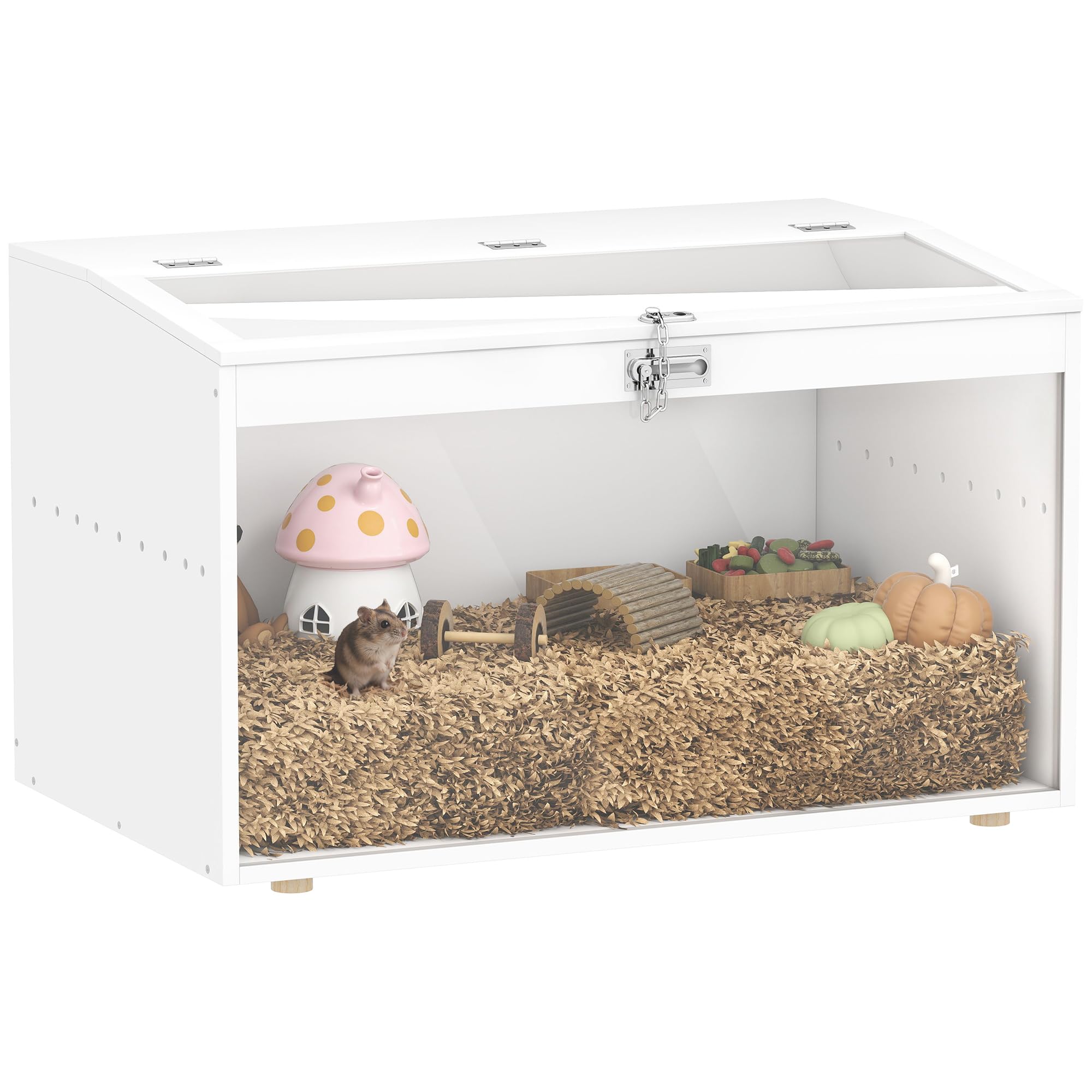PawHut Jaula para Hámster Tapa Abatible para Jerbos 80x50x50 cm Blanco | Casa para Animales Pequeños, Ventana de Acrílico Transparente, para Hámsteres Enanos