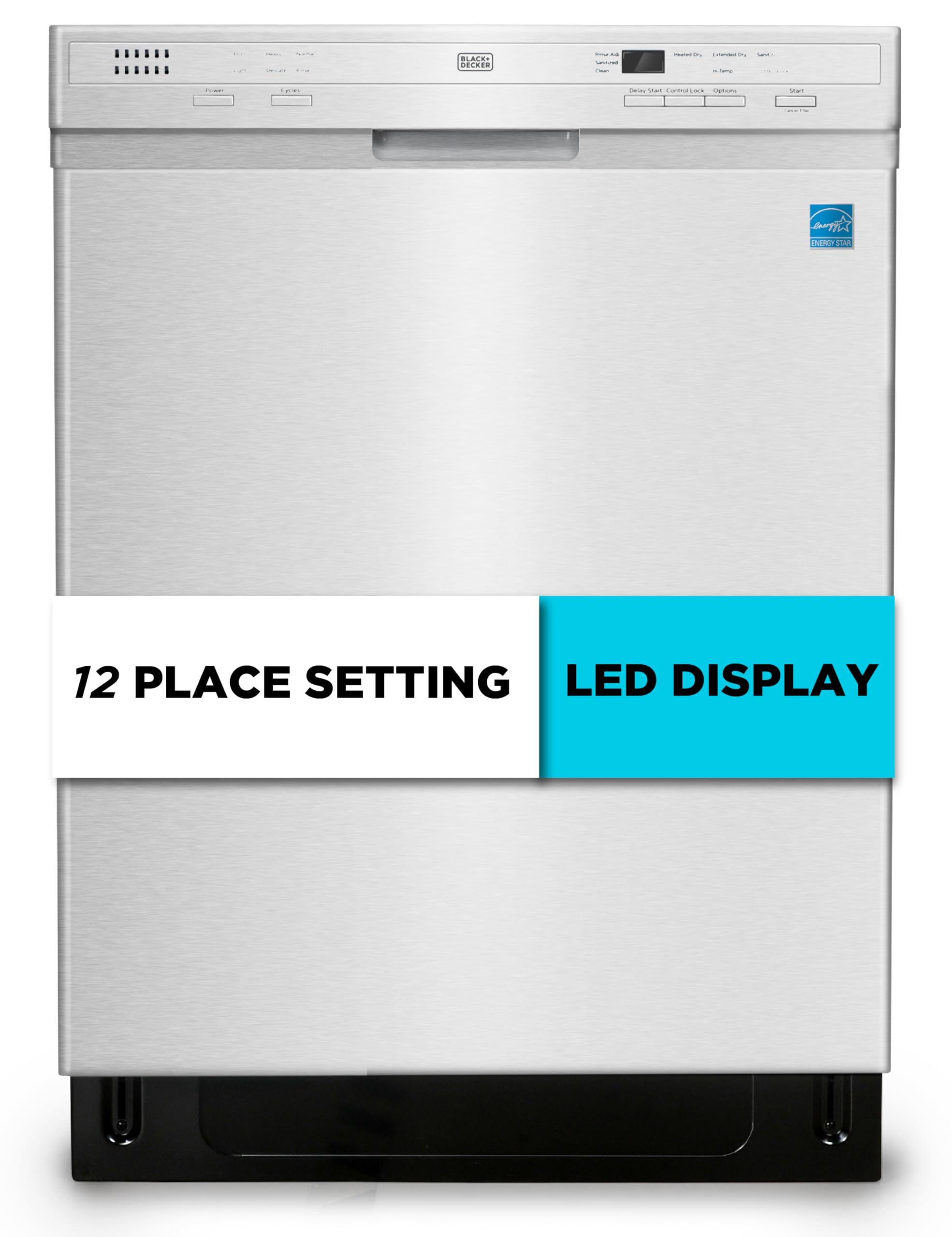 BLACK+DECKER 24" Built-In Dishwasher, 12-Place Setting Capacity with Stainless Steel Tub, Dish Washer with 6 Wash Programs, Low Noise, ENERGY STAR Certified, BDW200MS, Stainless Steel Look