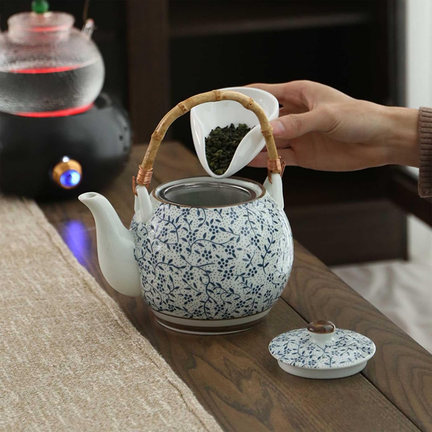 Kettle Whistle Teapot 1100ml Ceramic High Temperature Resistant with Filter Screen for Household Use
