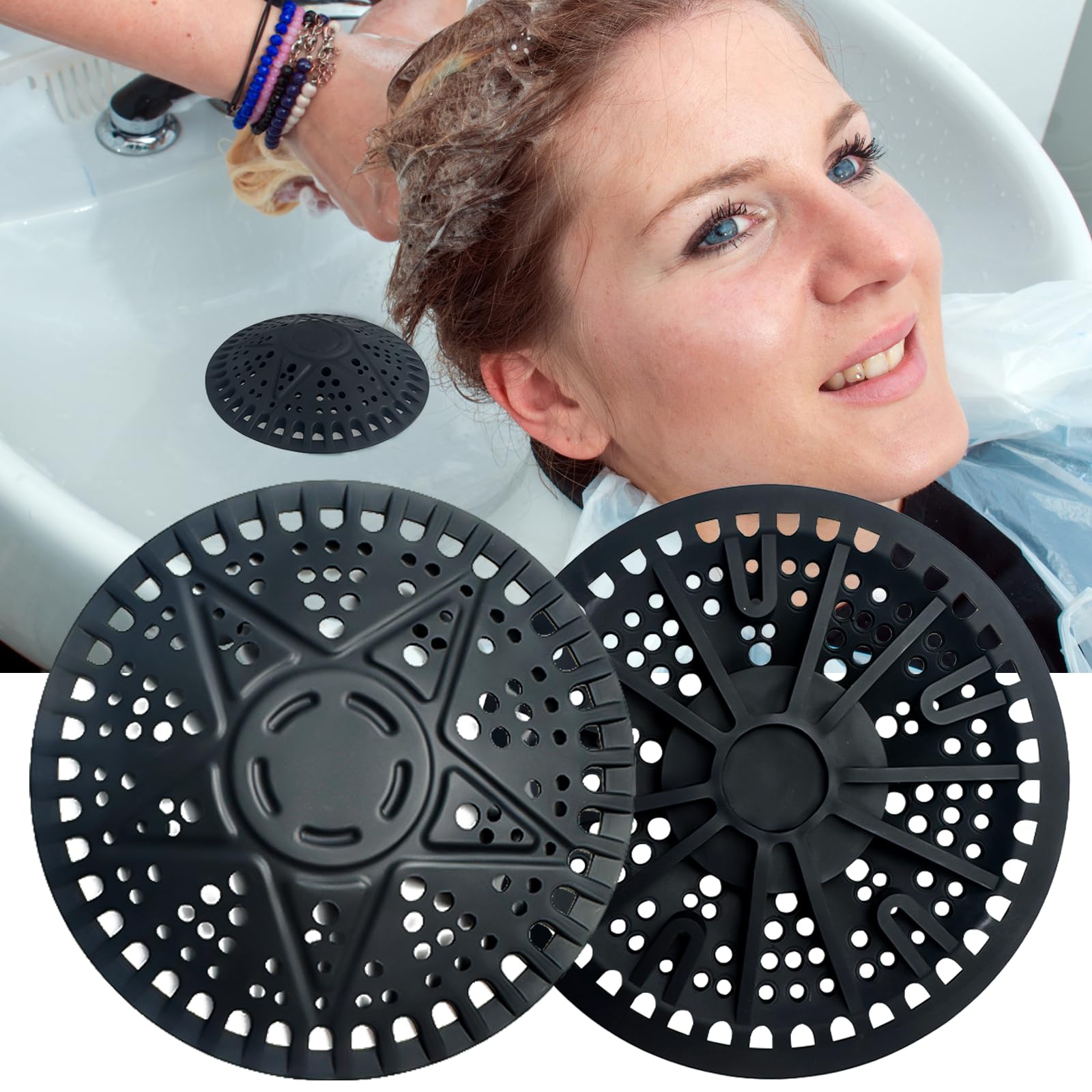 Filtre à Cheveux Universel En Silicone - Pour Douche, Baignoire, évier - 14x14 Cm - Noir - Anti-bouchage Facile à Nettoyer