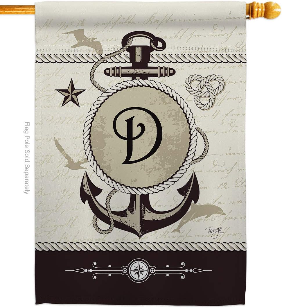 Nautical D Initial House Flag Monogram Coastal Anchor Sailor Sea Shells Outdoor Summer Ocean Small Decorative Gift Yard Banner Made In USA 28 X 40