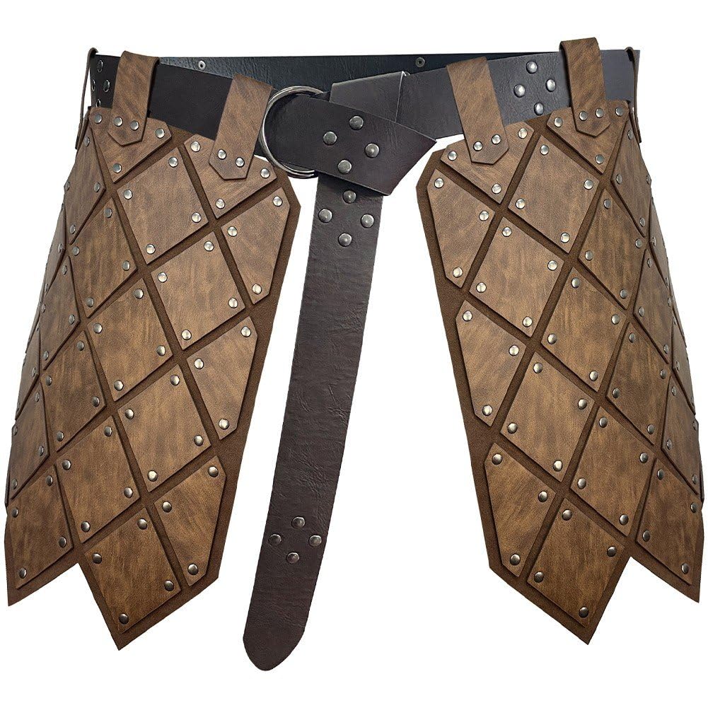 Armadura de muslo de cuero vikinga y falda de batalla ajustable para hombre