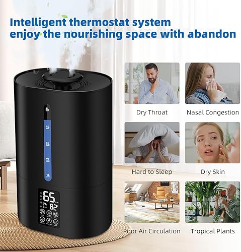 Miniatura 5 de Humidificadores de 5.2L para dormitorio, habitación grande, hogar, humidificadores frescos y cálidos para plantas, humidificadores de escritorio de