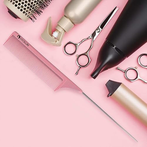 Miniatura 6 de HYOUJIN Peine de carbono Rattail  Dientes anchos, burlas, separación de metal, perfecto para levantar y peinar, ligero, rosa