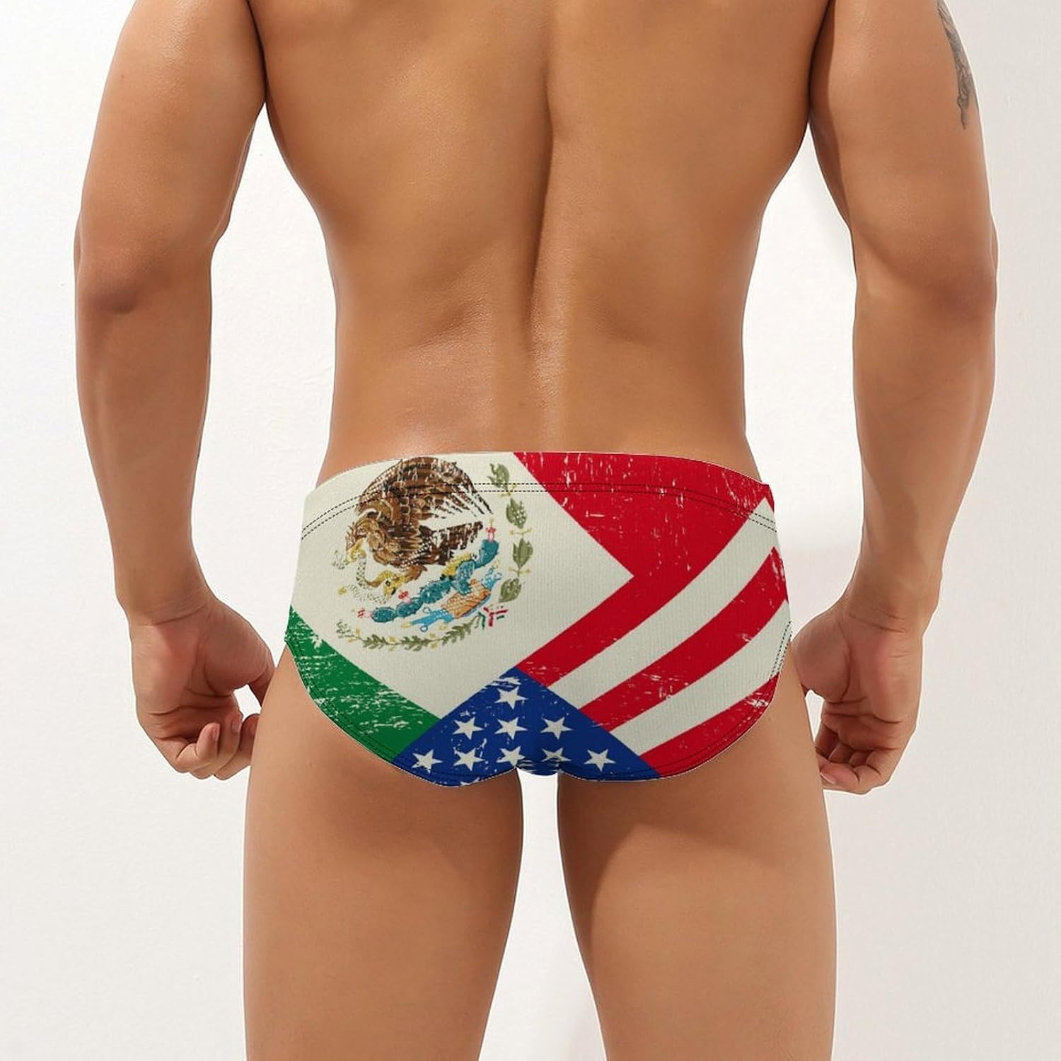U.S.A Mexico Flag Mens Swim Briefs Print Bikini Swimwear Sport Swimsuit Surf Shorts Trunks