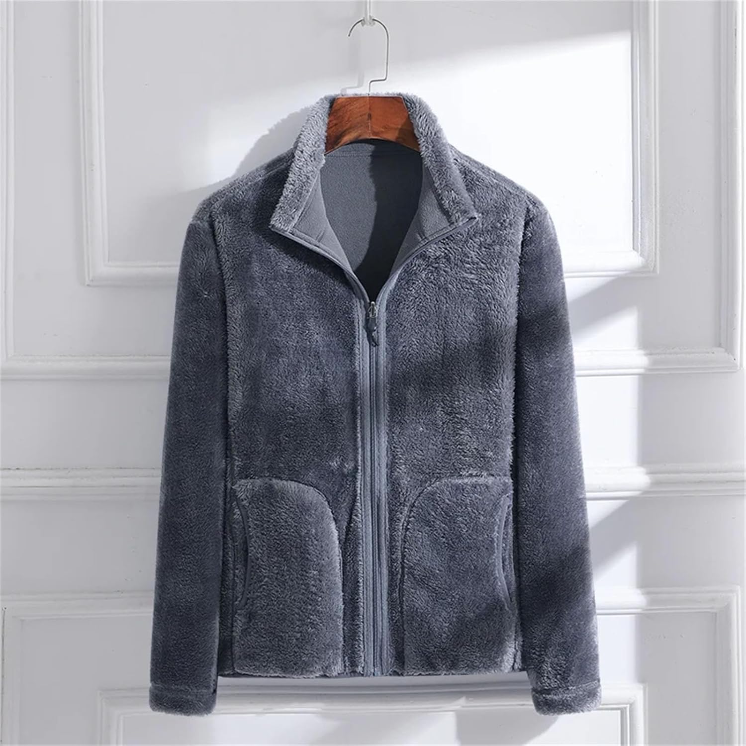 Warm and Plush Jacket Stand Collar Cardigan Couple Style Sweatshirts Thickened Double-sided Coral Fleece Outdoor