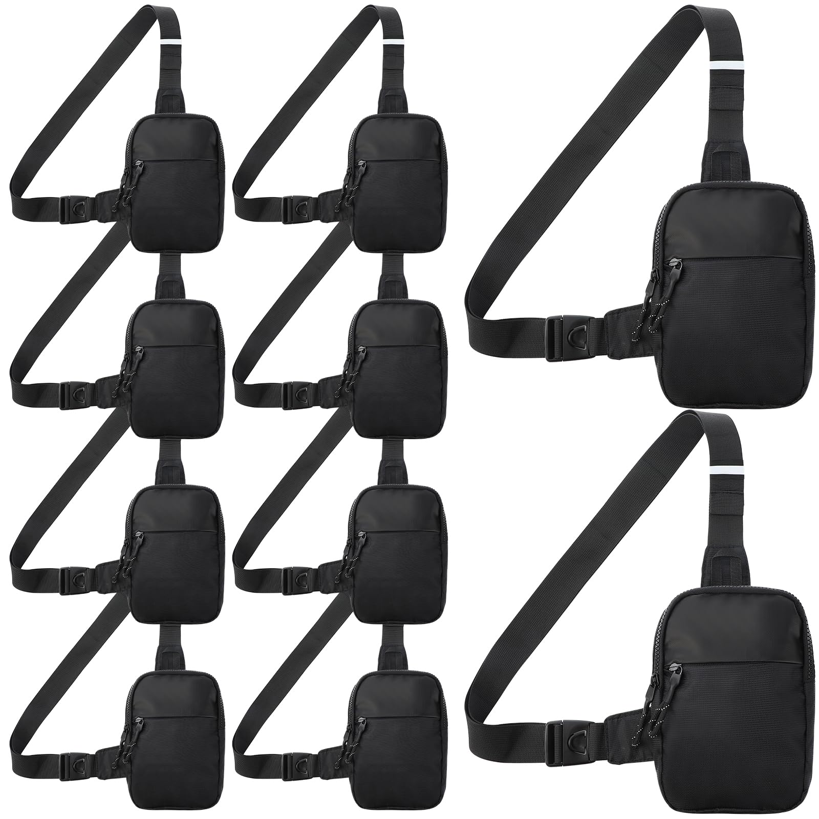 Kajaia 10 Pack Small Crossbody Sling Fanny Packs Bags Bulk Men, Black