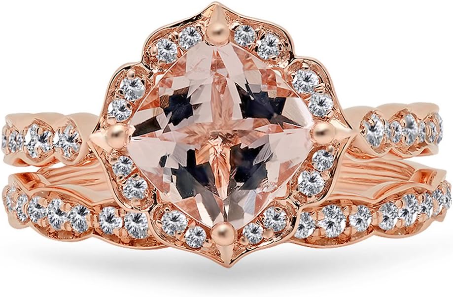 Dazzlingrock Collection 14K 7.5 MM Cushion Gemstone & Round Diamond Ladies Bridal Engagement Ring With Band Set, Rose Gold