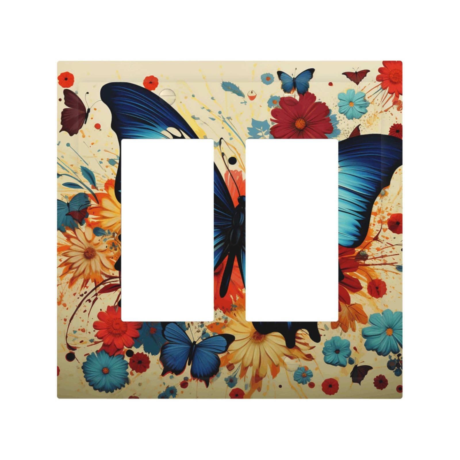 2-Gang Decorator Wall Plate Butterfly Light Switch Cover Double Toggle Receptacle Wall Plate Mid Size 4.9" x 5" Wallplate Unbreakable Polycarbonate Outlet Faceplates Covers