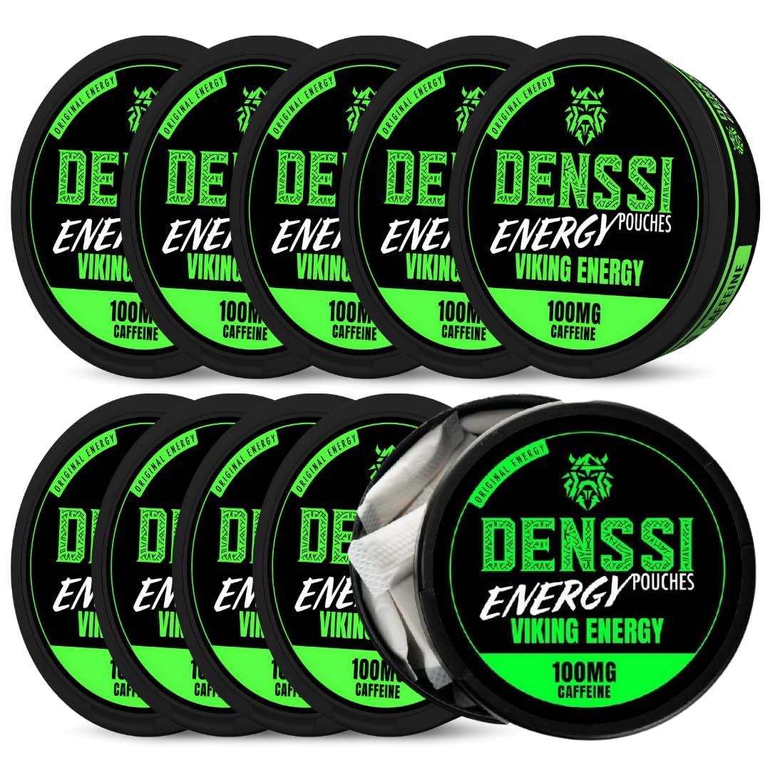 Denssi Pouches d'énergie - Sacs d'énergie à la caféine - Remplacement gratuit/Alternative pour la concentration et l'énergie - Sacs Nootropiques sans Sucre (10 Packs, Viking Energy)