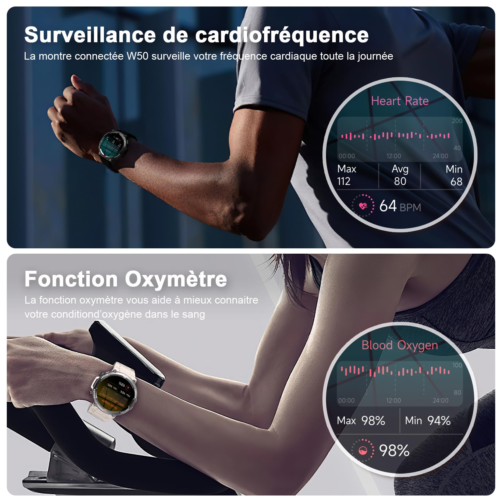 IOWODO Montre Connectée Homme avec Appel Bluetooth, Montre Appel, Écran 1.39" TFT, Moniteur Cardiofréquence/SPO2, Analyse Sommeil, 100 Modes de Sport,pour Android/iOS (Noir)