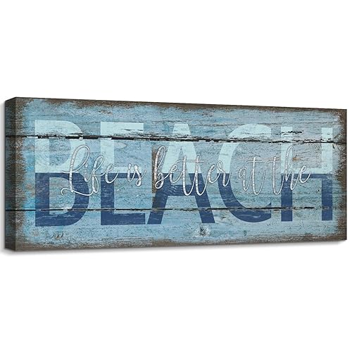 Pureluca Blue Beach Sign Inspirational Nautical Quotes Plaques Rustic Coastal