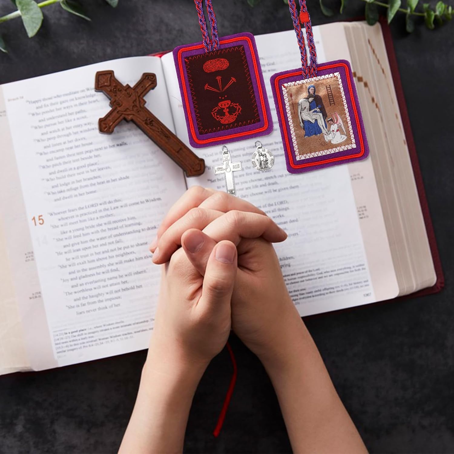 Escapularios Catolicos,Purple Scapular Catholic Marie Julie Jahenny of Benediction with Protection Cross of Forgiveness and Medal of Our Mother of Good Guard,Catholic Scapulars Morado Catolico - Image 4