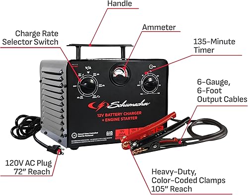Vista 6 de Schumacher Electric Cargador de batería controlado por tiempo de 6 V/12 V y arrancador del motor - Cargador controlado de precisión con temporizador
