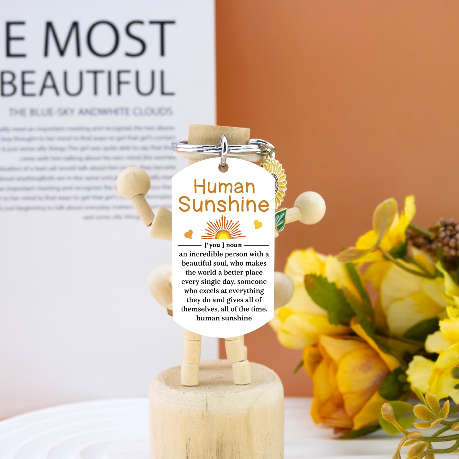 Human Sunshine Gifts for Women Sunflower Keychain Thank You Appreciation Valentines Day Gifts for Coworkers Leader Teacher Mental Health Gift Ideas Motivational Sunflower Gift for Women