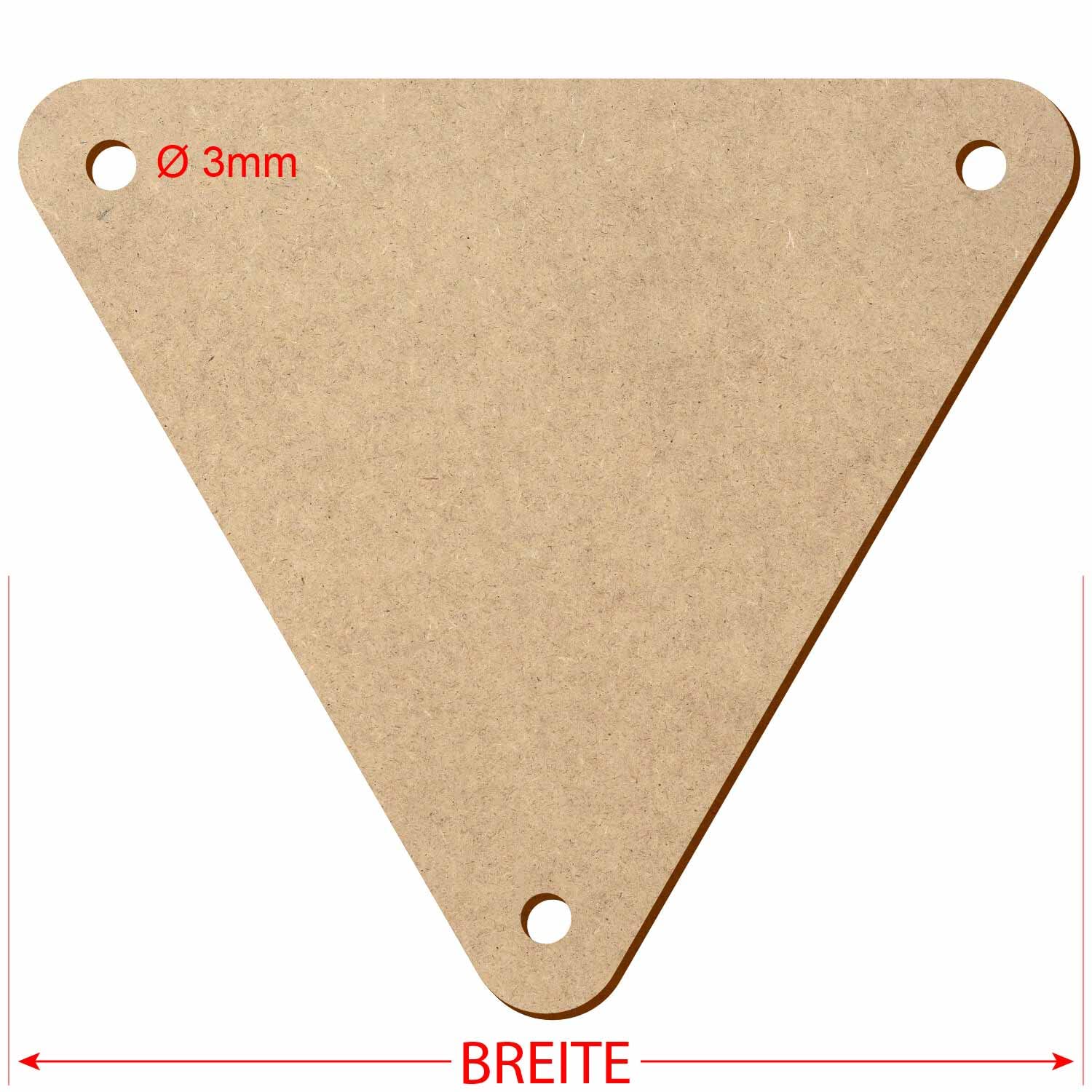 Triángulo de madera MDF con esquinas redondeadas y 3 agujeros, decoración artesanal, 5-50 cm, paquete con 100 unidades, ancho: 18 cm