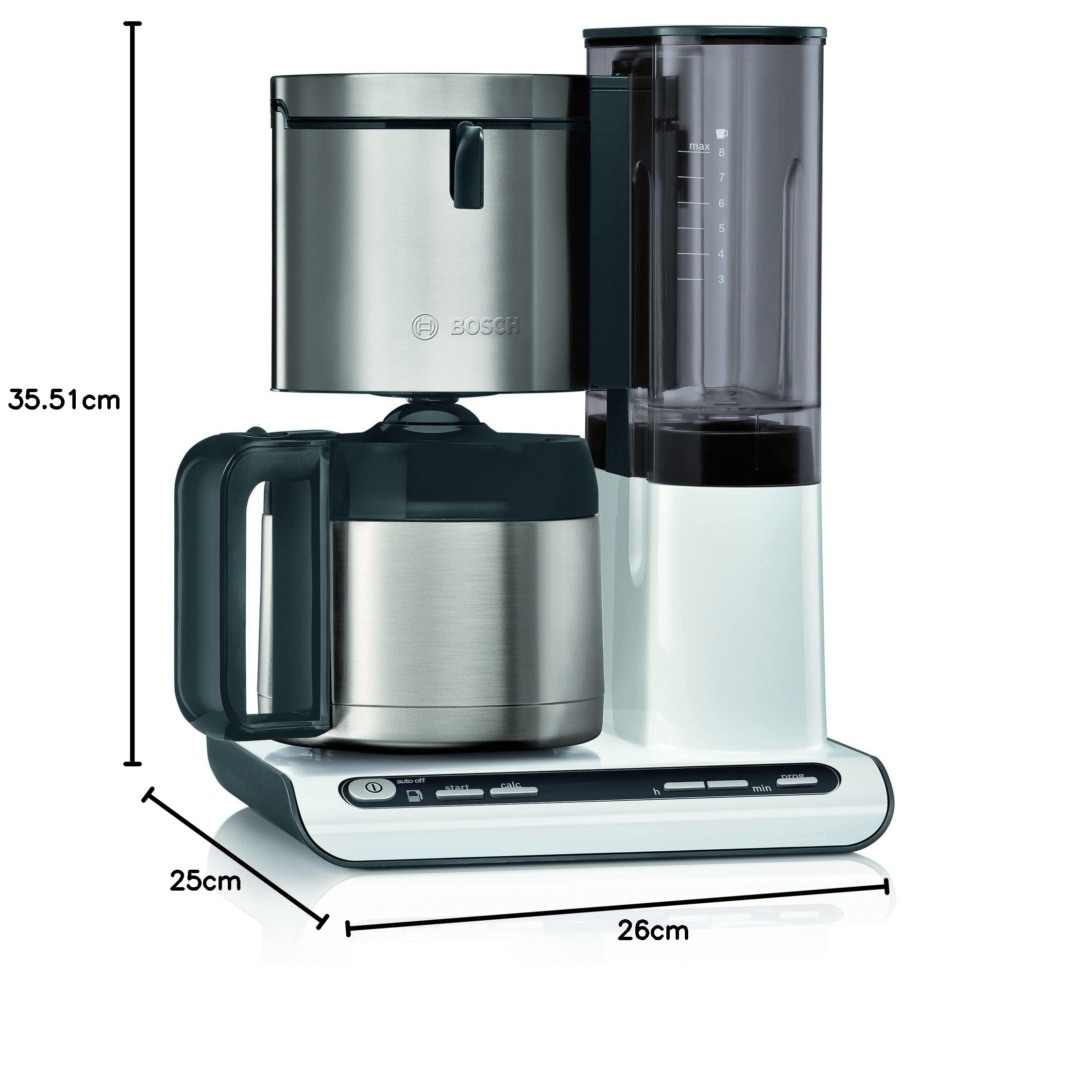 Bosch Filterkaffeemaschine Styline TKA8A681, Aroma Sensor, Edelstahl-Thermokanne 1,1 L, Für 8-12 Tassen, Abschaltautomatik, Entkalkungssystem, Tropfstopp, Abnehmbarer Wassertank (1 L), 1100 W, WeiÃŸ