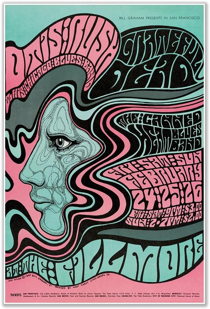 San Francisco Concert Poster by Bill Graham featuring Otis Rush & his Chicago Blues Band, Grateful Dead and Canned Heat Blues Band circa 1967 - measures 24" wide x 36" high