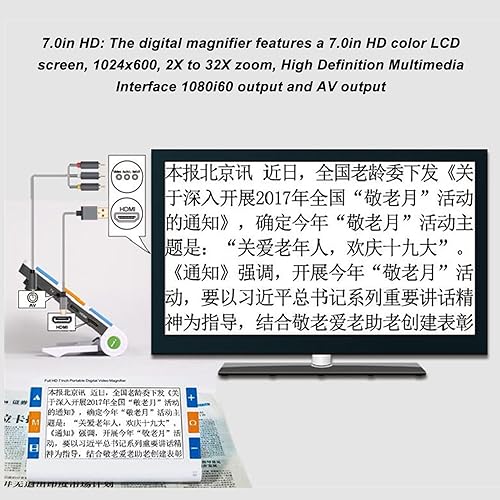 Miniatura 4 de Lupa de lectura electrónica, lupa digital de mano de 7.0 pulgadas, ayudas de lectura portátiles para estudiantes, ancianos, aumento de 2X a 32X,