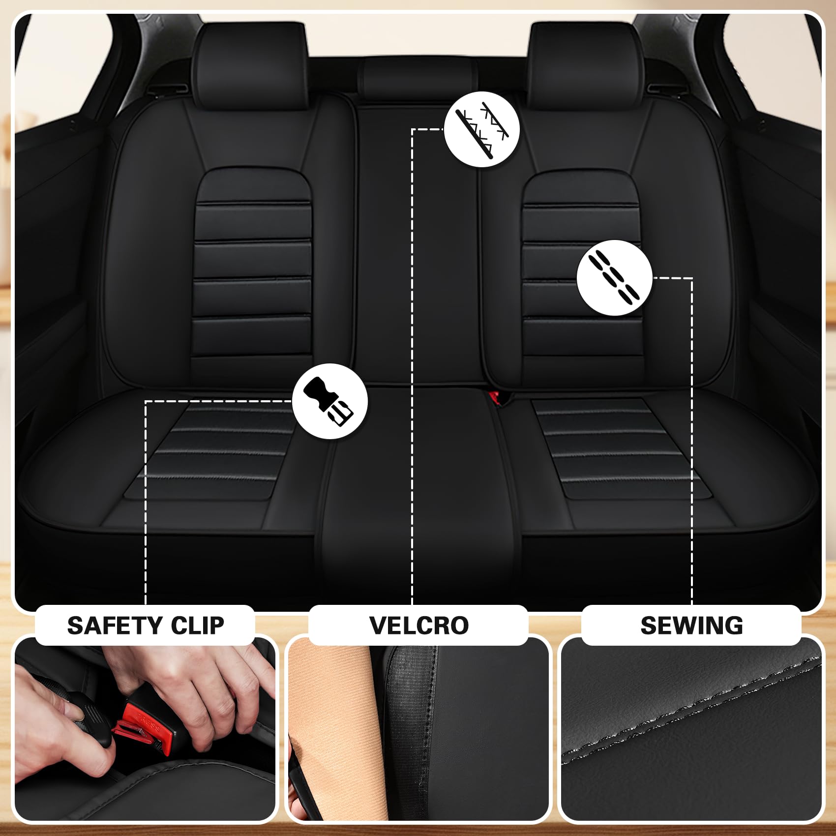 Car Seat Cover Fit for Ford Escape 2005-2024 Waterproof Seat Covers Nappa Faux Leather Breathable and Comfortable Car — view 3