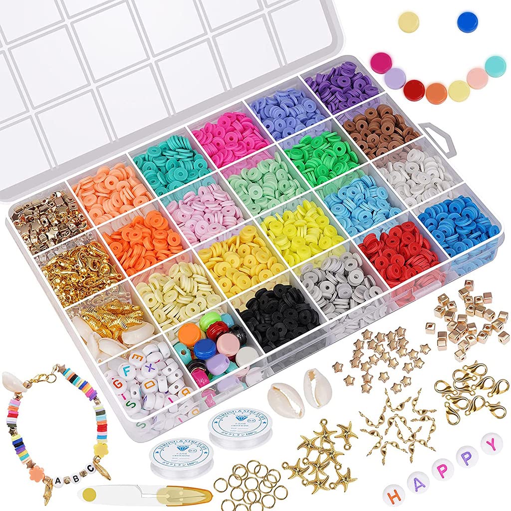 NVOQILIN Colorful Jewelry Making Beads Kit Multifunctional Soft Ceramic Spacer Polymer Beads Charms for Necklace Spacer for Bracelets Jewelry Making Adults