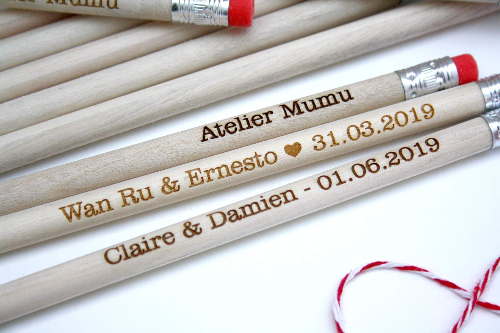 100 matite di legno con testo personalizzato, gruppo x100 matite, personalizzabile, per matrimonio, gomma di colore rosa, regalo per gli ospiti