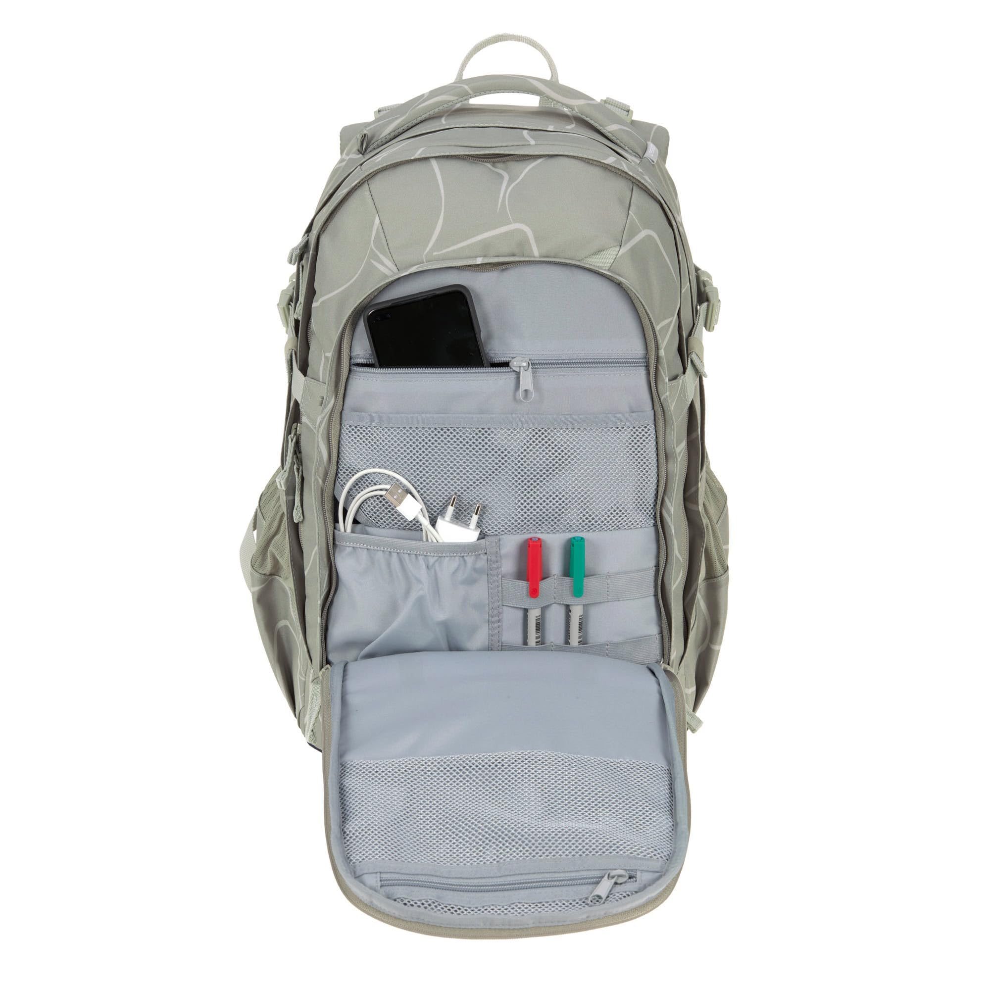 BOLD Lässig Ergonomischer Schulrucksack 30L Curve Sage | Schulranzen für Teenager, mit höhenverstellbarem Rückensystem, Brustgurt und Hüftgurt, wasserabweisend